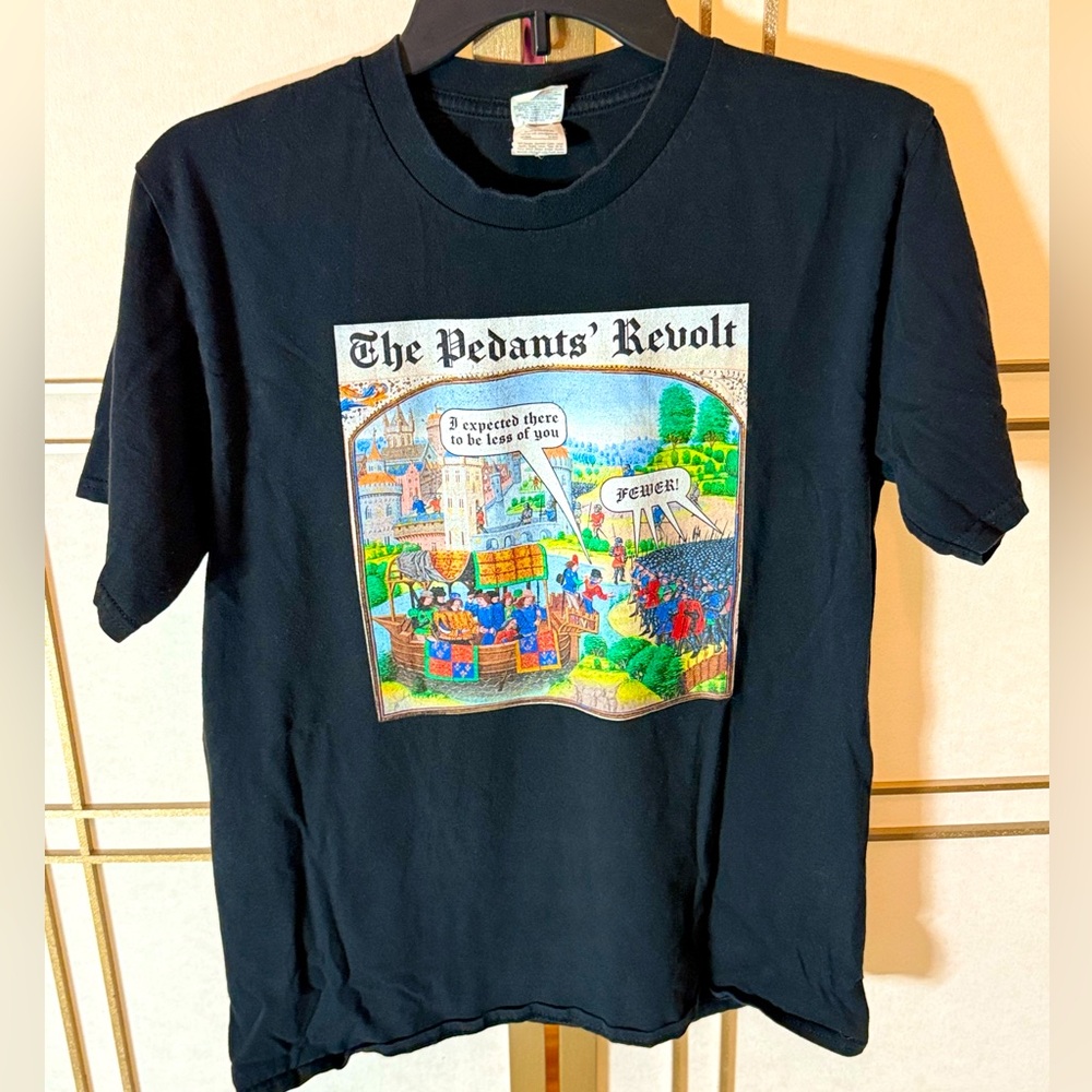 The Pedant’s Revolt Humor Meme Reddit Black T-Shirt w/ Medieval Graphic Print S